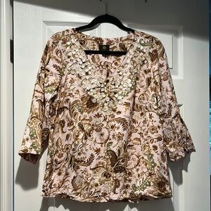 JM Collection Brown and Cream Embellished Blouse
